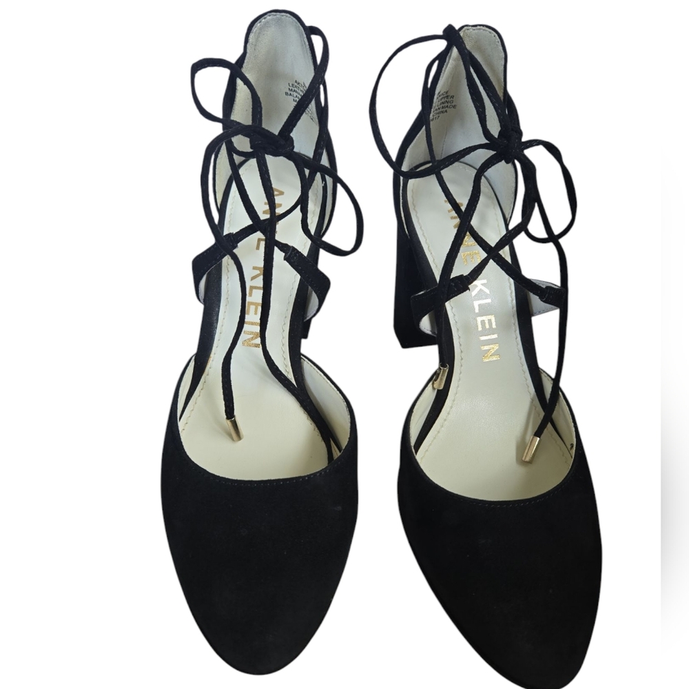 Anne Klein Women's Black Suede Lace Up with 4" Heels